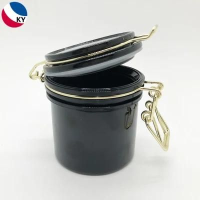 300g Black Color Body Scrub Cream Jar Food Storage Pet Plastic Jars with Clamp Airtight Lids