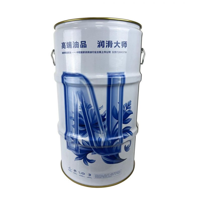 2022 Custom Chemical Size 366mm*366mm*625mm 60 Liters Round Engine Lubricating Oil Tin Can with Plastic Flexible Spout