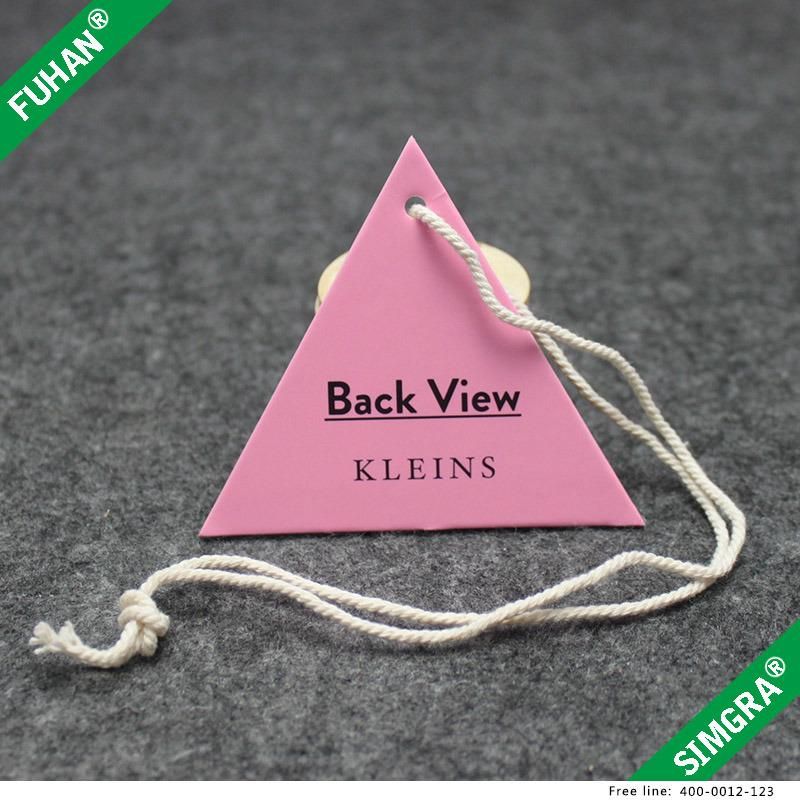 Fashion Coated Paper Printed Pink Swing Tag Hangtags for Garments with Cotton Rope