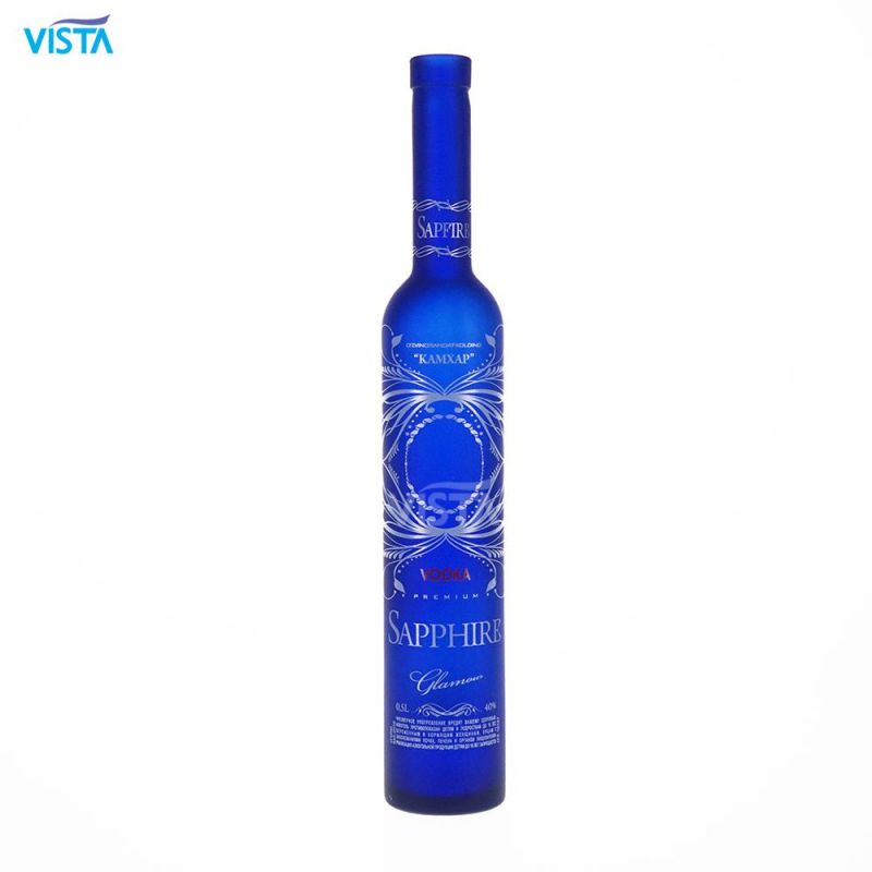 500ml Cobalt Blue Vodka Glass Bottle with Decal with Cork Cap
