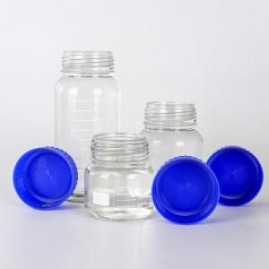 Wide Mouth Borosilicate Glass Reagent Bottle 250ml 500ml 1000ml 3.3 Boro Bottle with Gl70 Gl80 Blue Screw Lid