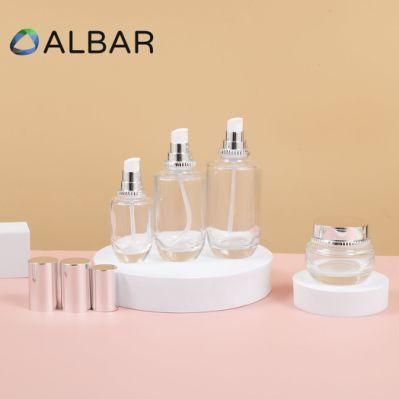 Round Cylinder Clear Glass Cosmetics Bottles with Thick Bottom High Quality