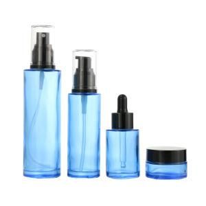 Cosmetic Packaging 30ml 50ml 100ml Clear Frosted Blue Glass Foundation Toner Serum Spray Pump Bottle