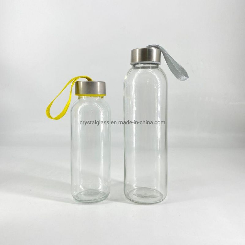 10oz Glass Water Juice Milk Beverage Drinking Bottle with Carrying Loop Cap Food Grade