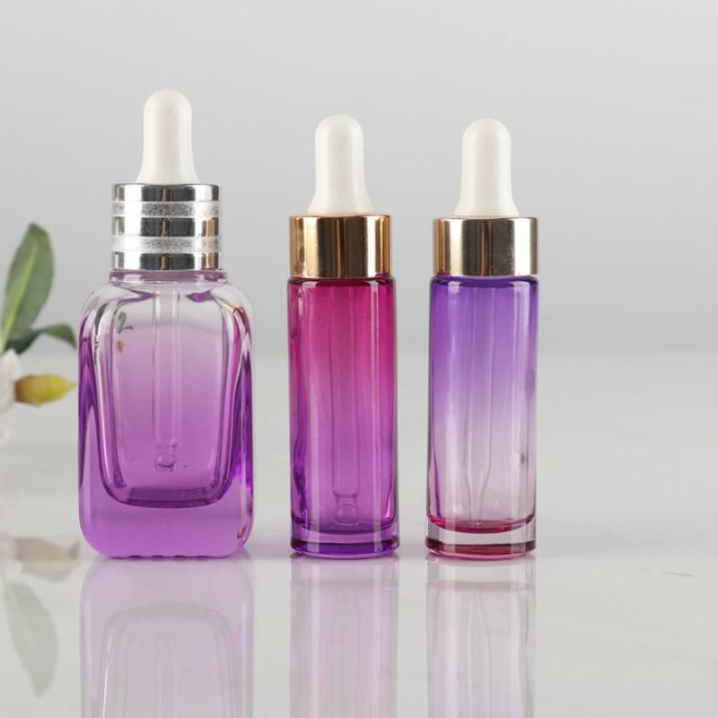 Hexagon Purple Pink Empty Frosted Clear Facial Serum Luxury Bottle Custom 30ml Glass Bottles for Face Oil
