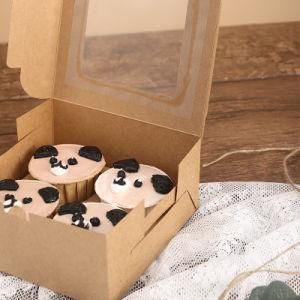 Open Window Sweet Pastry Packaging Box 2/4/6/12 Cupcake Box Kraft Paper Muffin Box