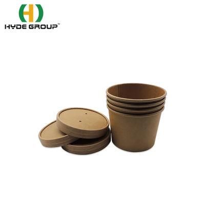 12oz Biodegradable Food Container Kraft Paper Soup Cups with Paper Cover