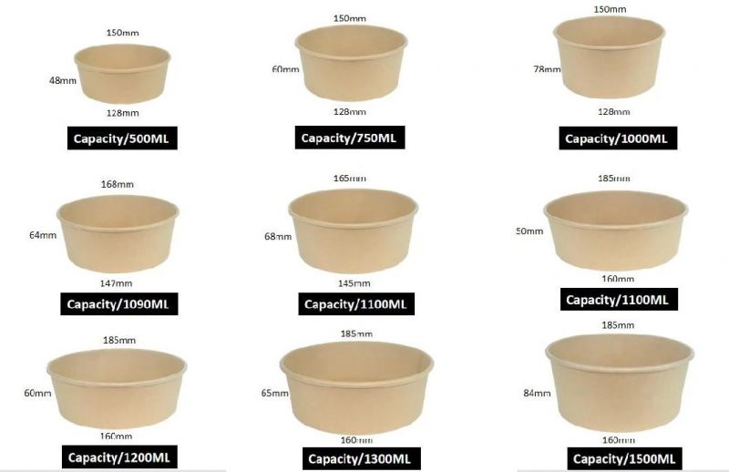 Disposable Compostable Custom Printing Paper Salad Bowl with Pet/PP Lid
