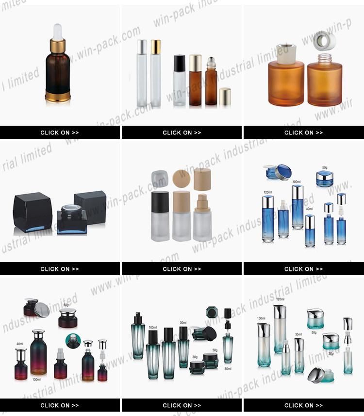 30/100/120ml 20g 30g 50g 80g 100g Cosmetic Skin Care Packaging Clear Big Round Bottom Toner Lotion Glass Bottle and Cream Jar with Shiny Silver Cap