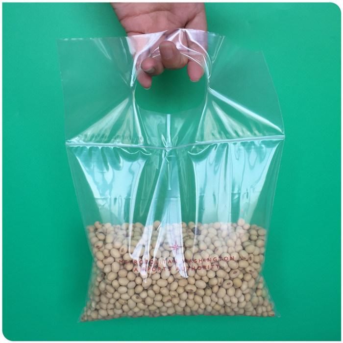 Recycled LDPE Plastic Waterproof Zip Lock Bag for Soybean Packaging with Die Cut Handle