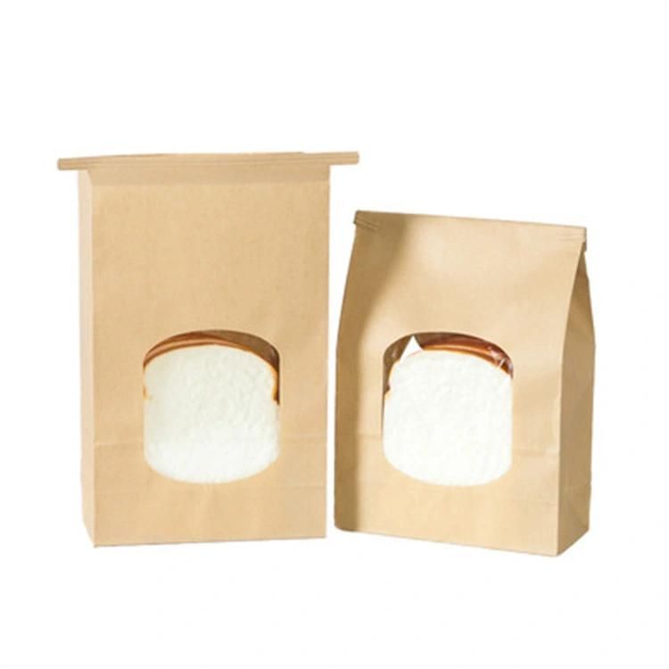 Eco-Friendly Food Grade Grease Proof Biscuit Cookies Brown Kraft Paper Nut Packing Tin Tie Bakery Bread Paper Bag