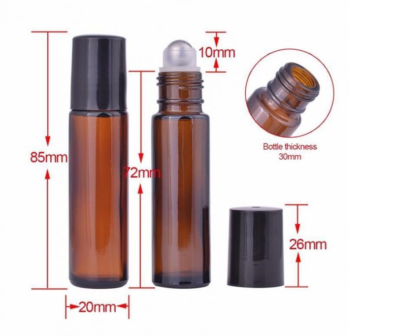 10ml Amber Roll on Roller Bottle for Essential Oils Brown Refillable Perfume Bottle