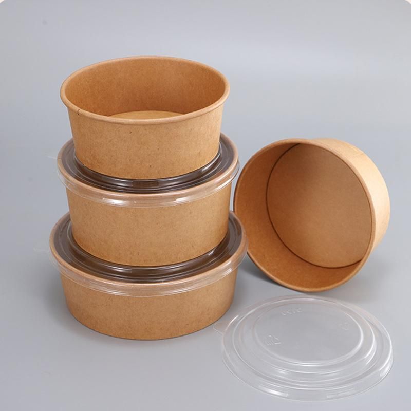 Paper Cup Bowl 100% Biodegradable Eco Friendly Disposable to Go Brown Kraft Paper Salad Bowl with Lid Paper Packaging