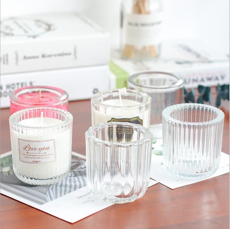 Transparent Candlestick Glass Container with Pattern