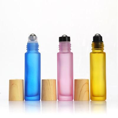 10ml Colorful Empty Glass Roll on Perfume Oil Lip Glass Roll on Bottle with Black Cap Wooden Cap