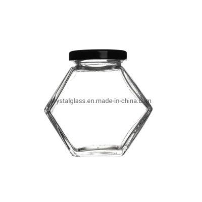 Hot Sale Hexagonal Honey Container Flat Glass Jar for Honey 100ml 180ml 280ml 380ml