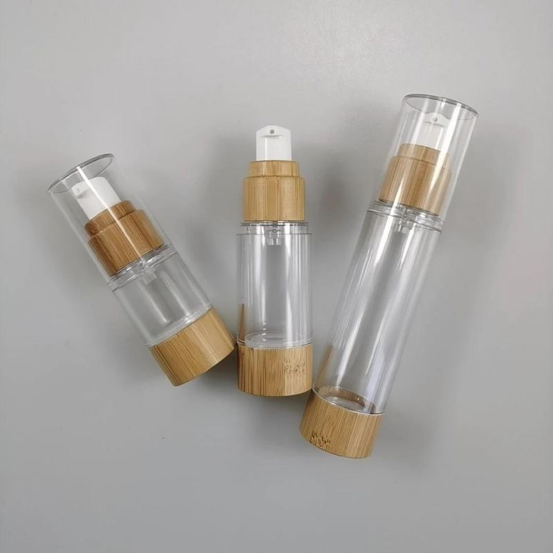 15ml 30ml 50ml 80ml 100ml 120ml Bamboo Airless Serum Bottle with Wooden Collar for Skin Care