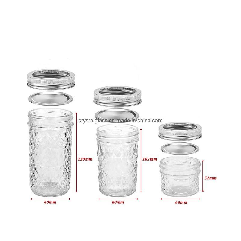 Mason Jelly Jars 12oz Quilted Crystal Glass Regular Mouth