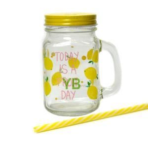 Colorful Glass Mason Jar with Handle and Lid