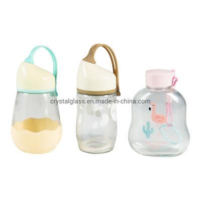 300-400ml Creative Children Glass Water Bottle Advertising Gift Bottle Portable Lovely Glass Bottle Customized Logo