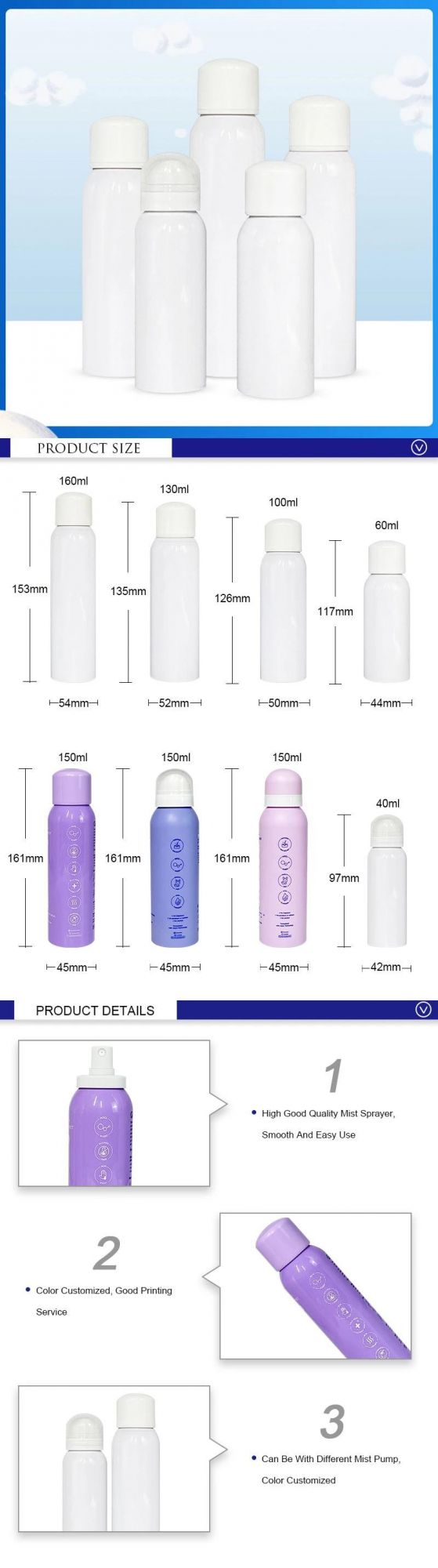 China Manjufacture Clear Cosmetic Packaging White Plastic Fine Mist Spray Bottle 100ml