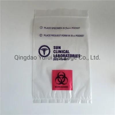 Accept Custom Made Art Work Three Wall Biohazard Specimen Bag with a Document Pouch