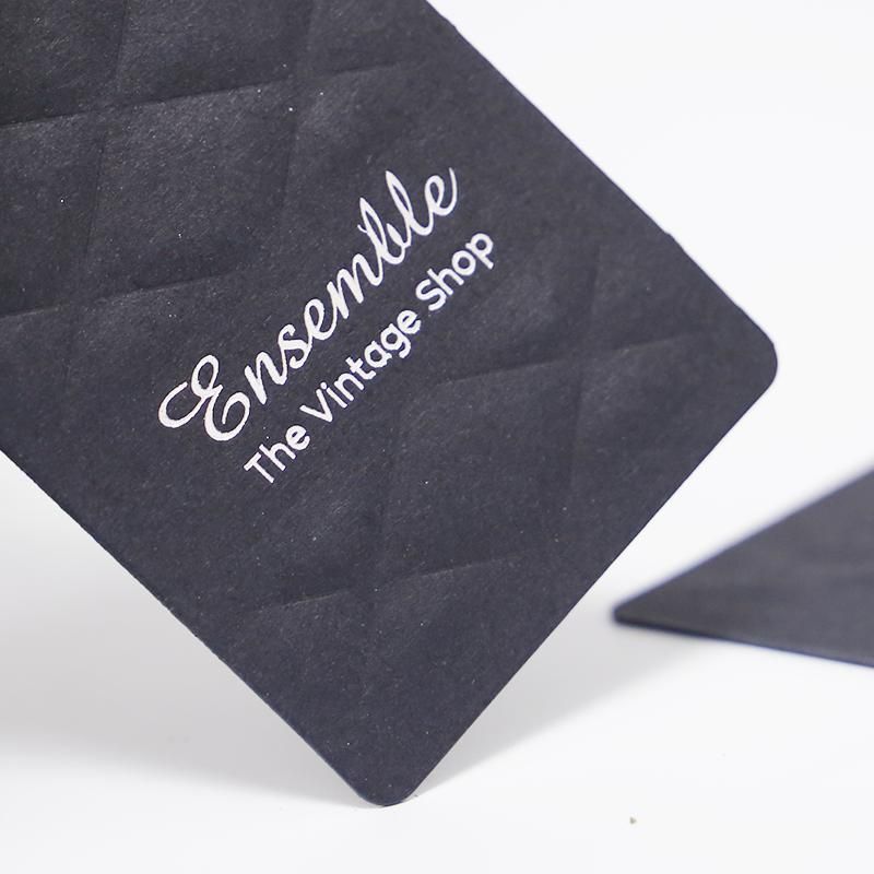 Rhombus Diamond Embossed Black Paper Custom Hang Tag