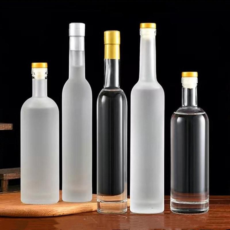 200ml 375ml 500ml 750ml Clear & Frost Empty Long Neck Glass Ice Wine Bottle for Beverage with Cork