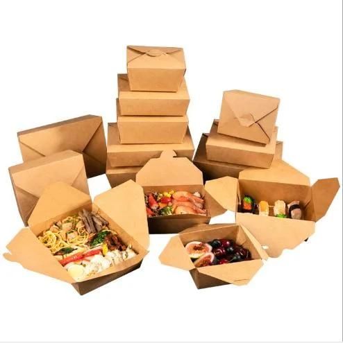 Wholesale Custom Disposable Kraft Light Food Paper Fast Food Fried Chicken Barbecue Fruit Salad Donut Takeaway Fried Rice Bento Lunch Noodle Paper Meal Box