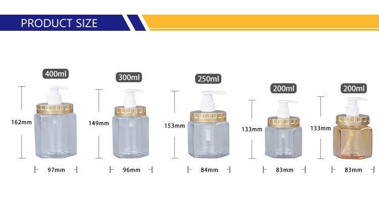 Hexagon Shape Design Pet Double Layer Shampoo Bottles and Cream Jar Plastic Packaging