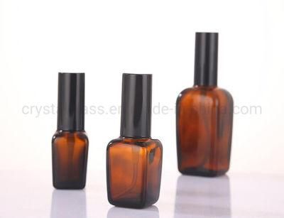 Empty Square Amber Essential Oils Glass Bottle Aromatherapy Bottle with Gold Dropper Cap