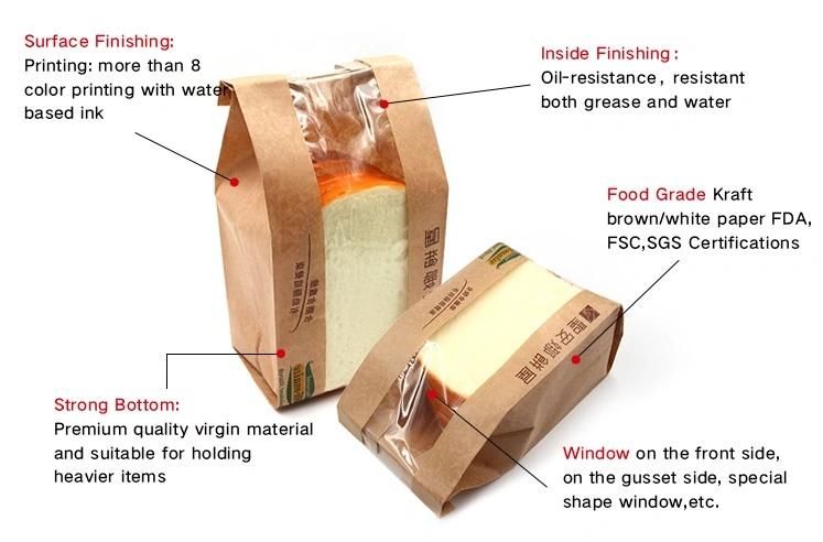 Christmas Printing Label Greaseproof Kraft Paper Bread Bag with Window