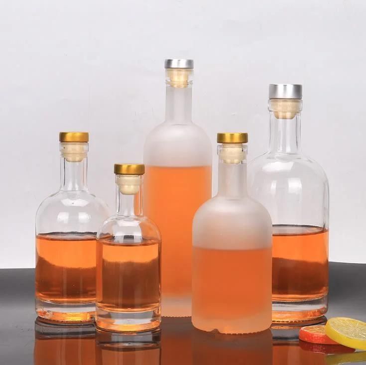 1000ml 750ml 500ml 375ml 200ml Bottle Glass Whisky Vodka Spirit Glass Bottle for Liquor with Cork