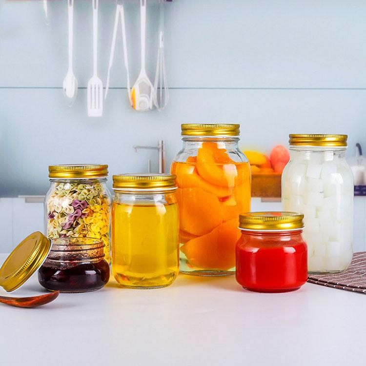 Glass Mason Jar Food Canning Packaging Glass Jar for Jam Honey Juice Pickle with Metal Lid