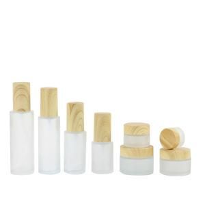 High Quality 15ml 30ml 50ml Frosted Cosmetic Small Glass Jar with Bamboo Lid