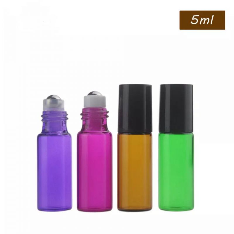 Set 5ml Amber Clear Glass Roll on Bottle with Stainless Steel Roller Small Essential Oil Roller-on Bottle