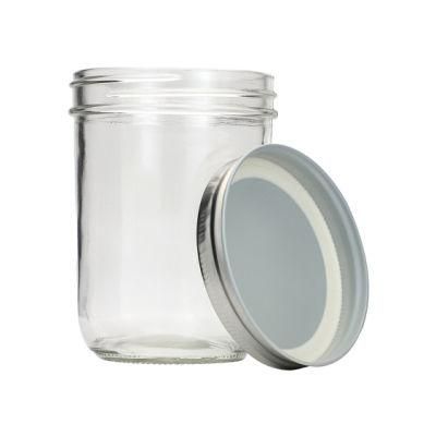 Custom Bottle Logo Standard Wide Mouth Jars 64 Oz 4oz 8oz 16oz 32oz Glass Mason Jar with Metal One Two Pieces Aluminum Lid Wholesale