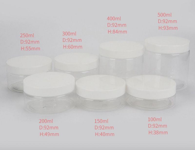 250g Transparent Pet Plastic Cream Jar with Aluminium Cap / Plastic Cap