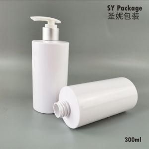 300ml White Color Cylinder Shape Pet Plastic Bottle with Aluminum Pump Dispenser