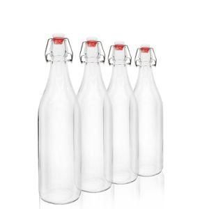 Clear 500ml 750 Ml Bordeaux Flat Bottom Swing Top Lid Beverage Beer Glass Wine Bottle with Caps