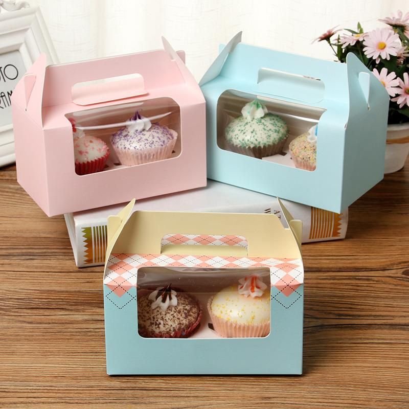 Wholesale Food Cake Packaging White Kraft Cake Box Custom Single 12 6 Hole 4 Pack Mini Clear Christmas Bakery Box Cupcake Box