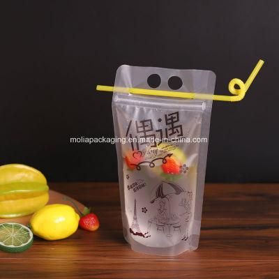 Degradable Beverage Bags with Plastic Hand-Held Clear Frosted Reclosable Zipper Stand up Juice Drink Bag