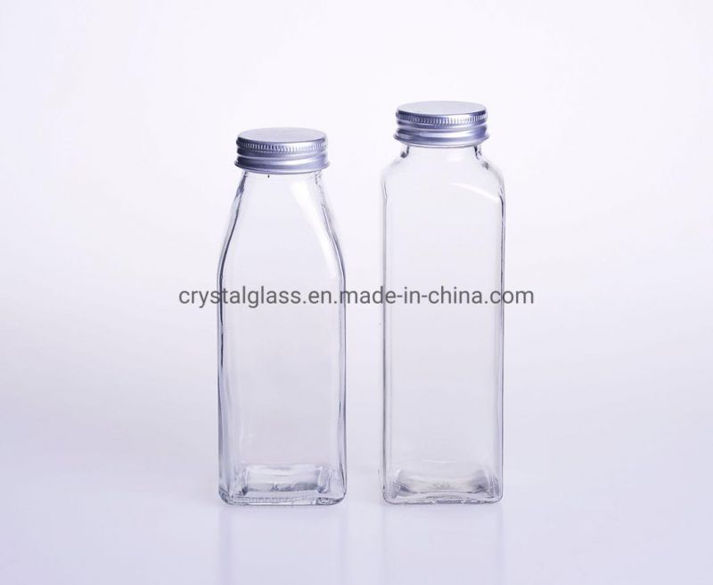 10oz Transparent Glass Bottle Square Bottle Cold Brew Beverage Bottle with Lid