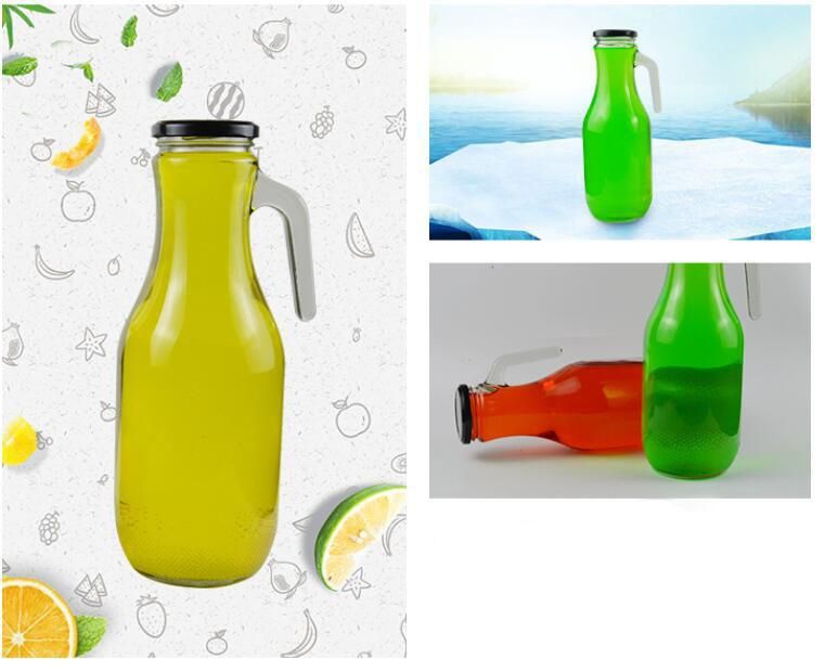 Hot Sell Large Size Glass Beverage Packaging Bottles with Handle and Screw Metal Cap