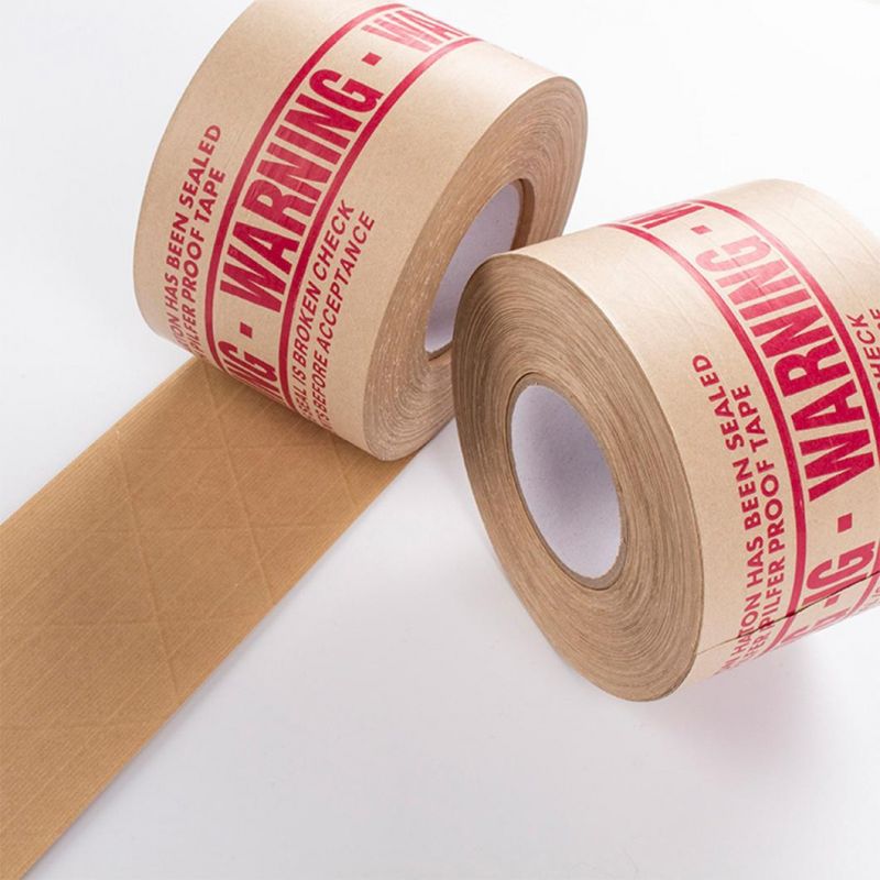 Custom Logo Printing Fiberglass Reinforced Brown Gummed Water Activated Self Adhesive Eco Kraft Paper Packaging Tape Jumbo Roll