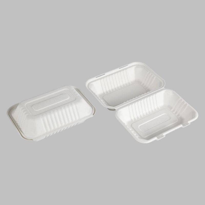 Disposable Eco Microwavable 6*6 8*8 9*9 Inch Restaurant Carryout Lunch Meal Takeout Storage Food Container Boxes 450ml 1200ml Bagasse Sugarcane Pulp Tableware