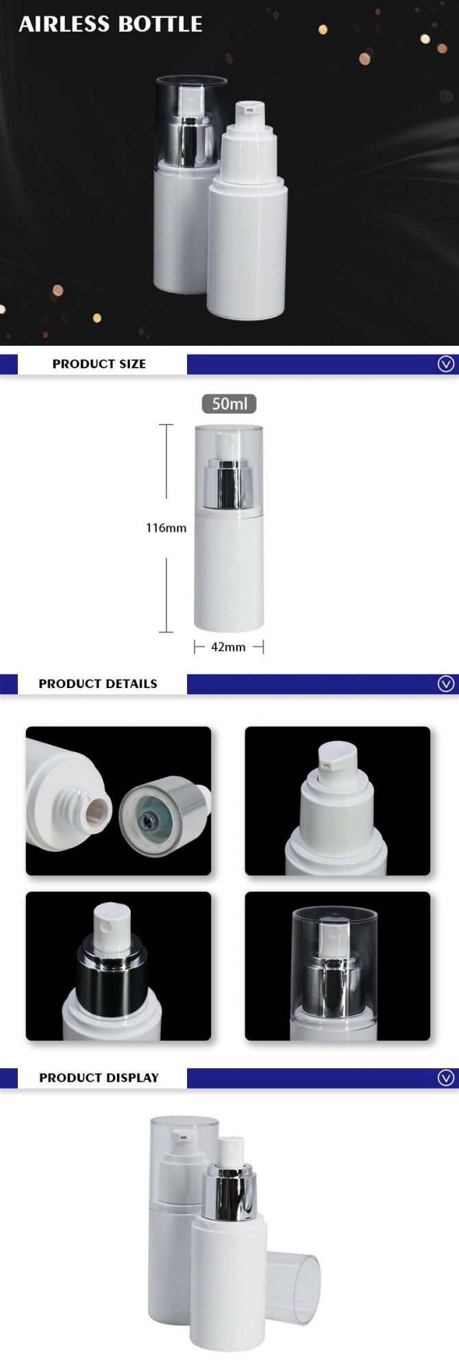 Popular Skincare Packaging 50ml Plastic Pet Lotion or Spray Airless Pump Bottles