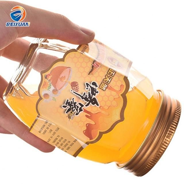 380ml Hexagonal Clear Glass Honey Jar Glass Bottle with Tinplate Cover