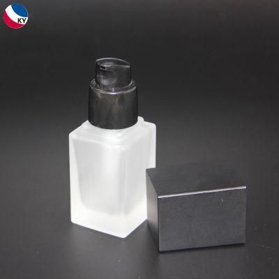 Square Frosted Cosmetic 40ml 15 Ml Glass Pump Bottle with Lotion Pump