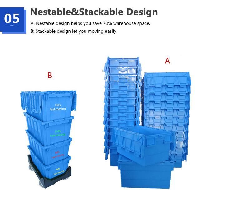 60L Hard Warehouse and Logistics Plastic Totes Stackable Plastic Moving Box